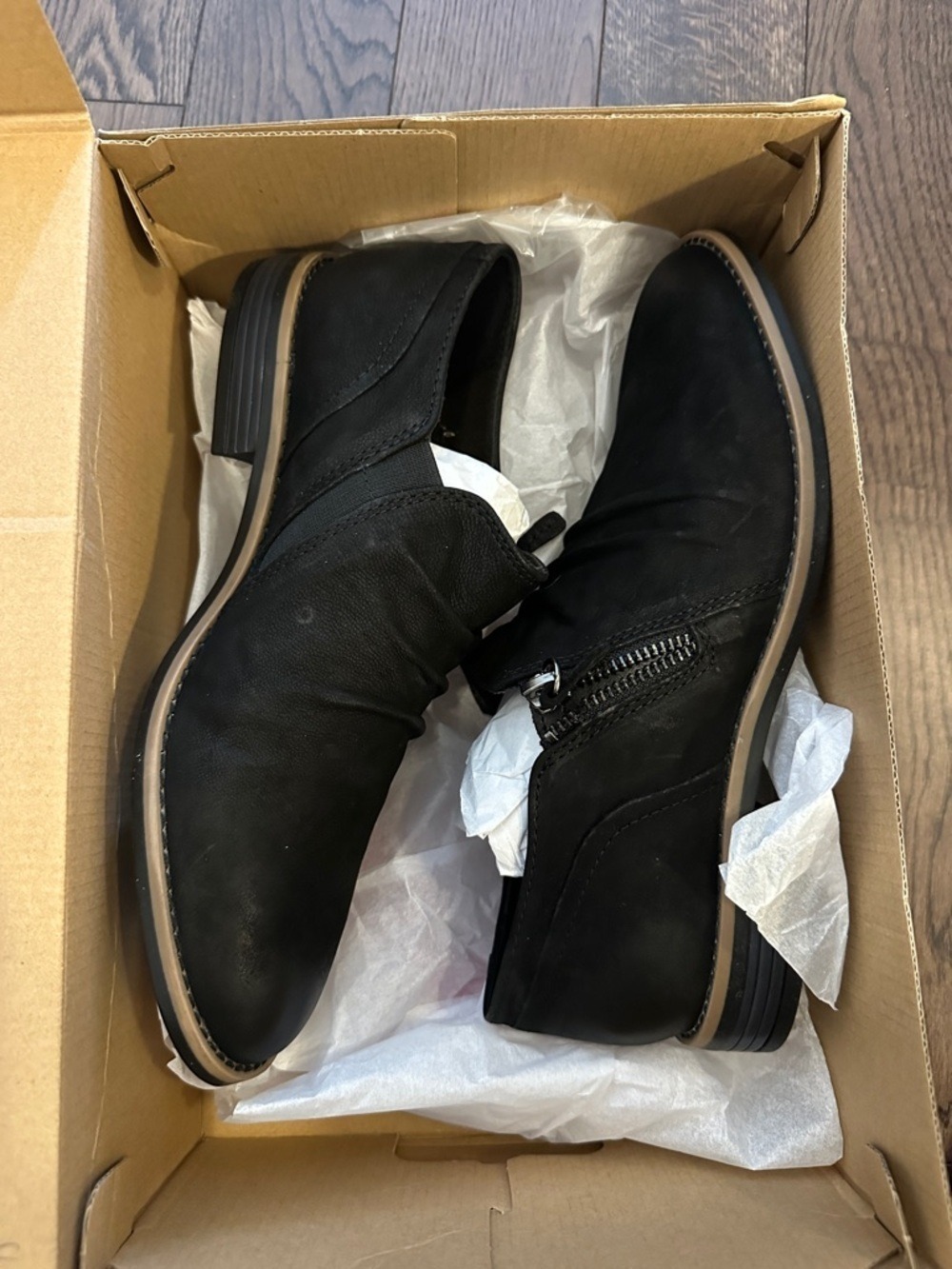 Clarks Camzin Pace Wide Width Black Leather Nubuck Shoes Ankle Booties - Picture 5 of 14